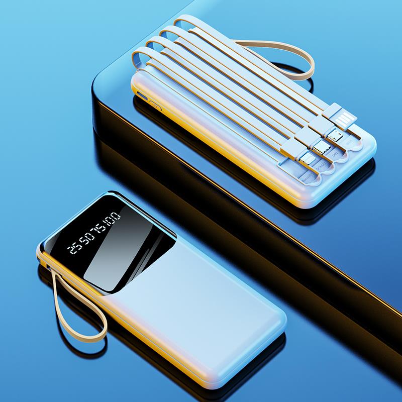 WYEFLUX 10000mAh Portable Power Bank with Built-In Cables and LED Lights