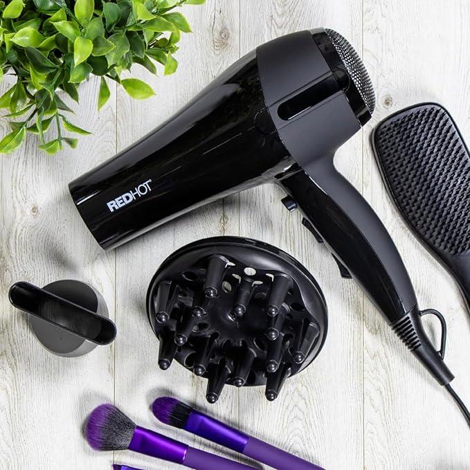 Red Hot 37019 2200W Professional Hair Dryer with Diffuser - Black