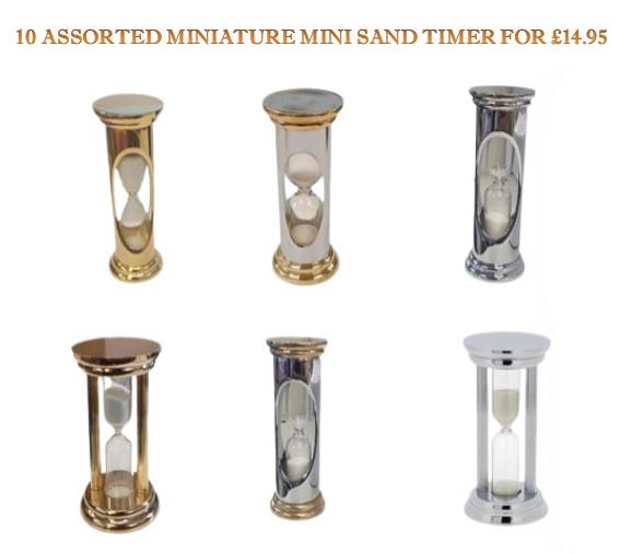 Miniature Clock Plated Mini Sand Timer Solid Brass 10 Assorted