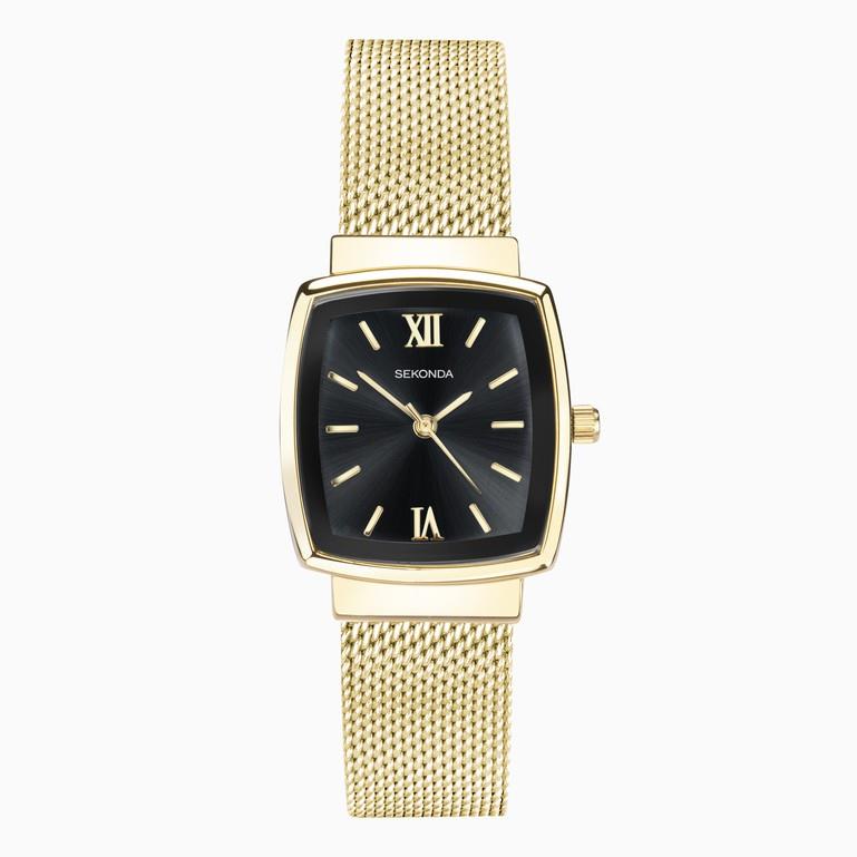 Sekonda Ladies Gold Case & Mesh Bracelet with Black Dial Watch