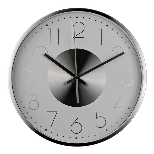 Hometime Round Metal Wall Clock Metal Dial 12" - Silver