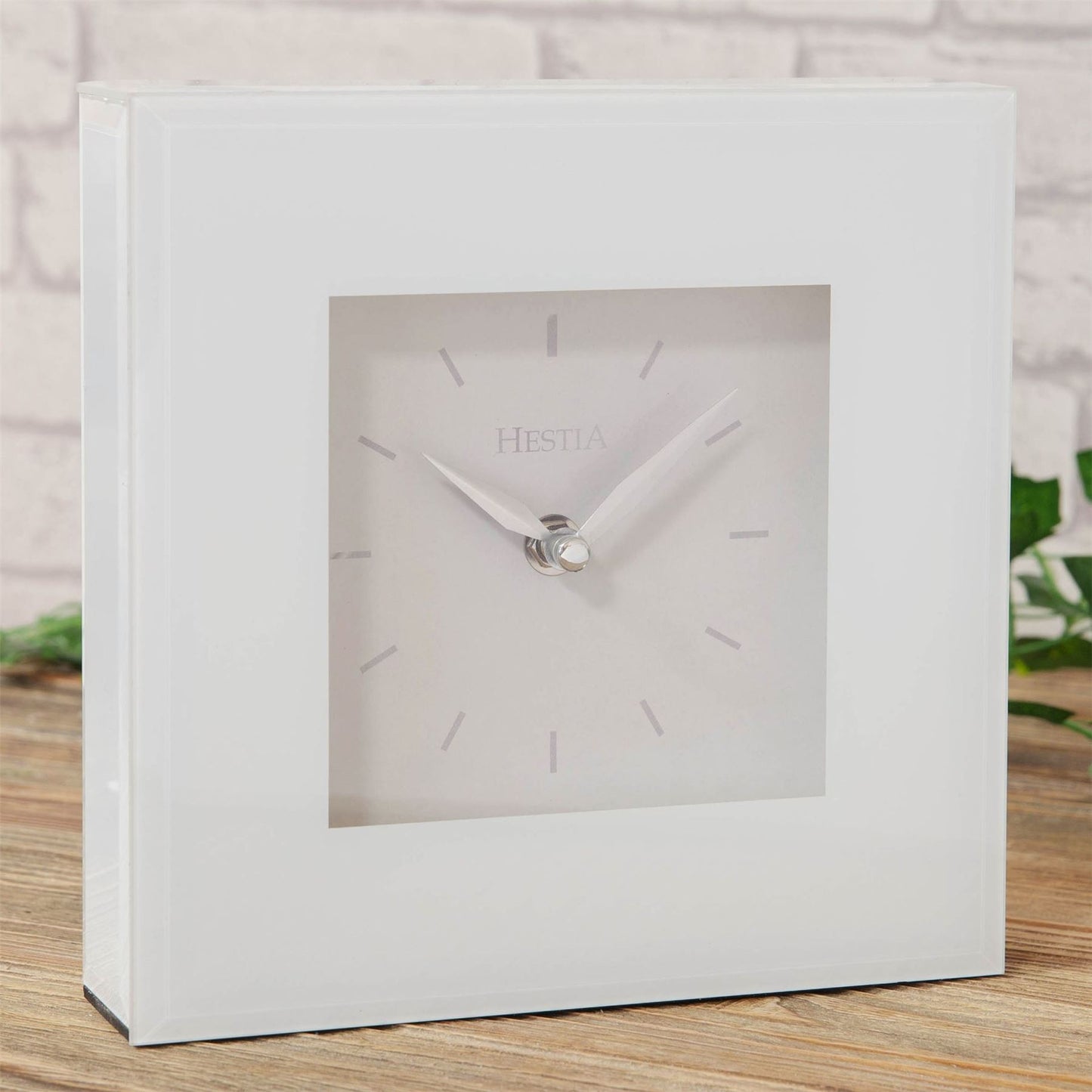 Hestia White Glass Mantel Clock