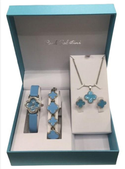 Paul Salatini Ladies Fashion Bling Dial Leather Strap Watch Bracelet, Necklace & Earrings Gift Sets 2530 Available Multiple Colour