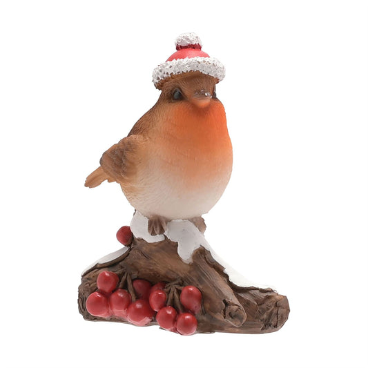 Christmas Robin Figurine on a Branch with Berries