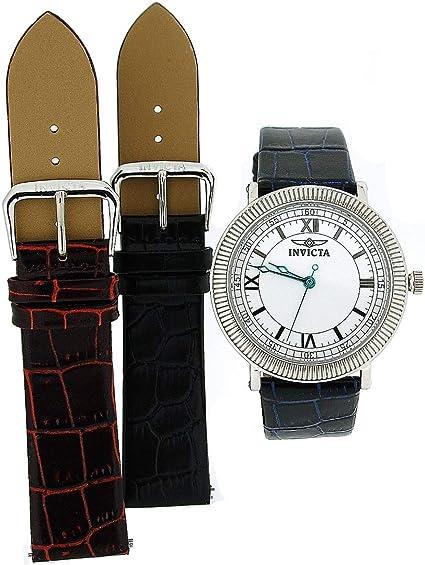 Invicta Mens White Dial Dark Blue/Black/Red Leather Straps Watch 0065 NEEDS BATTERIES