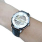 Longbo Mens Automatic Hollow mechanical Dial Analogue Silver/Black Leather Strap Watch