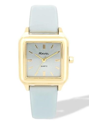 Ravel Ladies Fashion Summertime Square Gilt Case Dial with Leather Strap Watch Available Multiple Colour