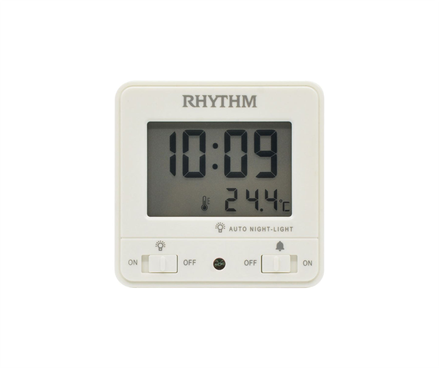 Rhythm LCD Alarm Table Clock Beep/Snz/LED/Cal/Therm/Hygro
