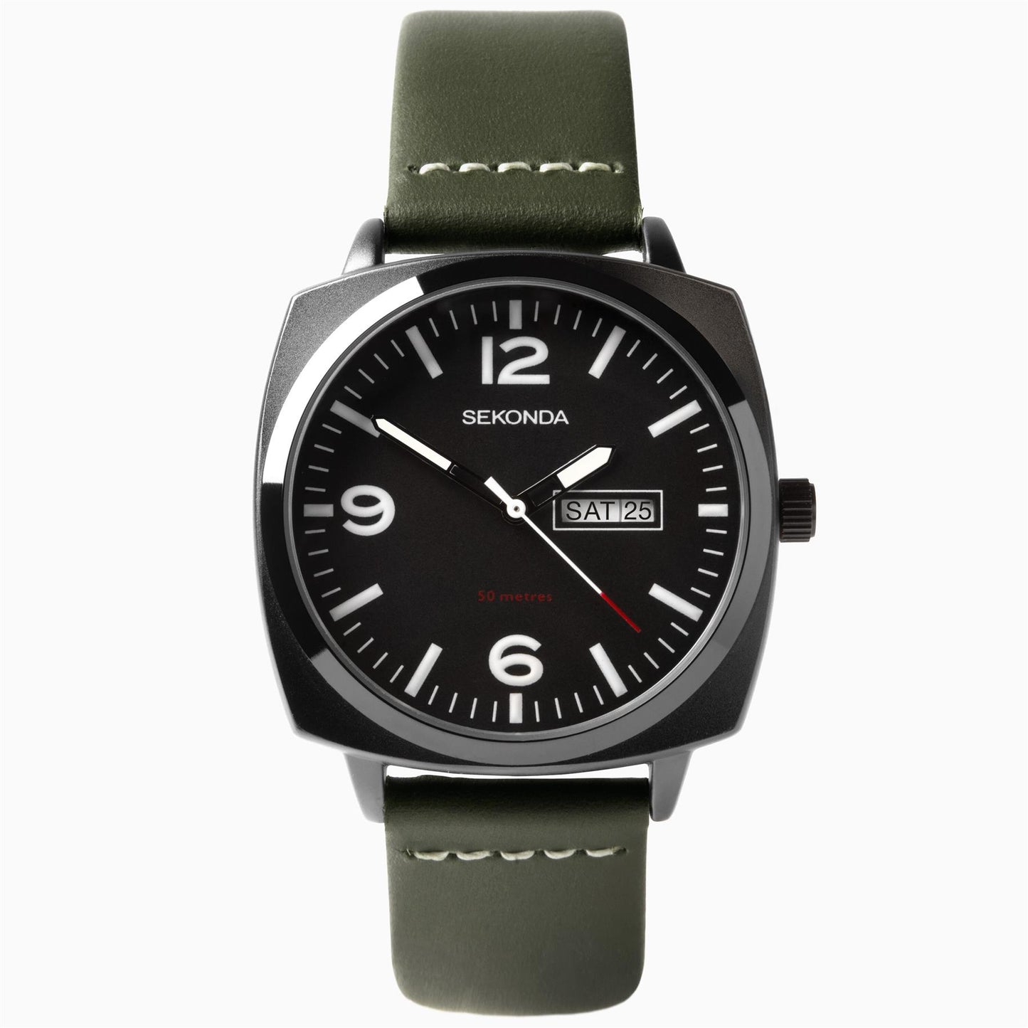 Sekonda Mens  Airborne Black Case & Green Leather Strap with Black Dial watch 1990