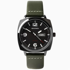 Sekonda Mens Airborne Day Date Black Dial & Green Leather Strap Watch 1990