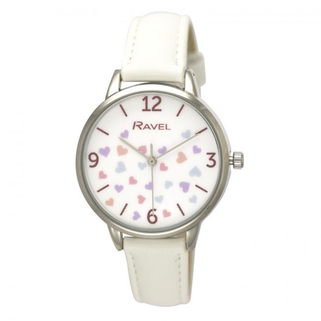 Ravel Ladies Hearts Leather Strap Watch - RF012 Available Multiple Colour