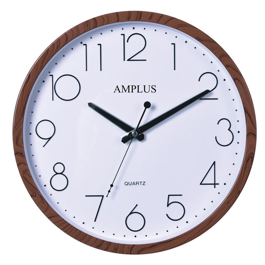 Amplus Big Number on White Dial with Wood Effect Wall Clock PW077
