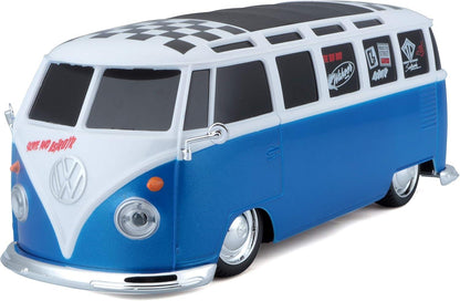 Maisto 1:24 RC VW Van Samba 2.4GHZ Remote Control Vehicle, White/Blue Van