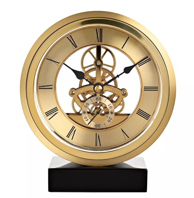 Wm.Widdop Round Golden Roman dial Skeleton Mantel Clock on Base