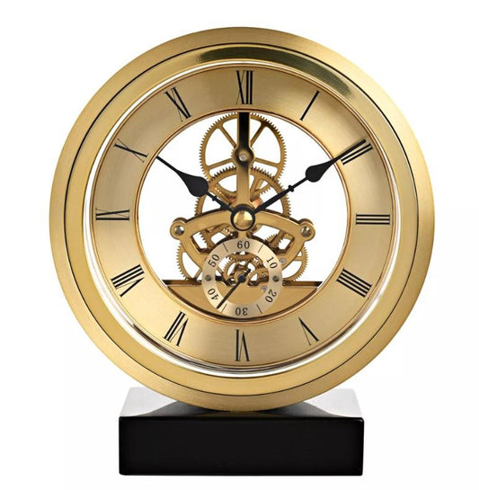 Wm.Widdop Round Golden Roman dial Skeleton Mantel Clock on Base