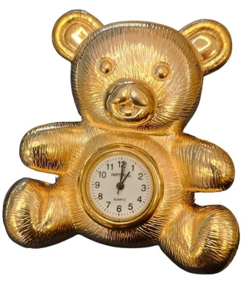 Miniature Clock Gold Plated Large Mama Bear & Baby Bear Solid Brass IMP89 - CLEARANCE NEEDS RE-BATTERY
