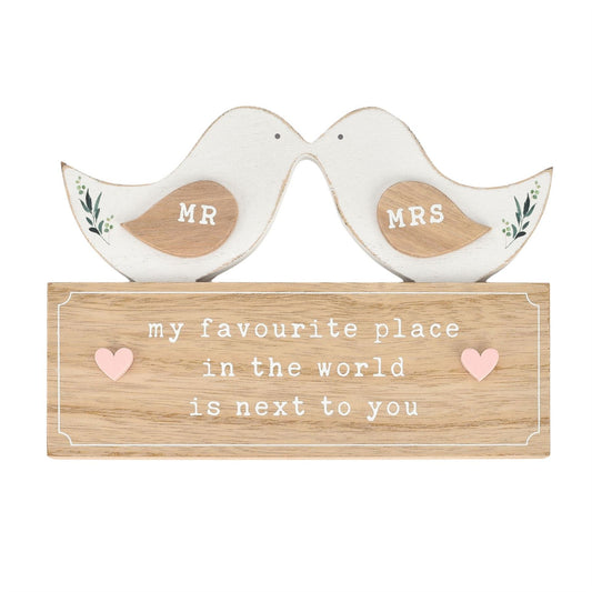 Love Story Love Birds Mantel Plaque "Mr" & "Mrs"