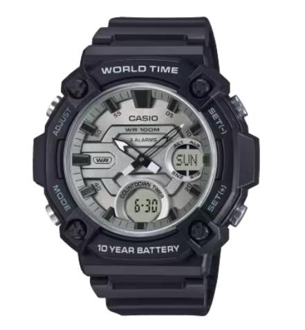 Casio Men's Resin 10 ATM World Dual time Telememo Stopwatch - AEQ-120W-7AVDF