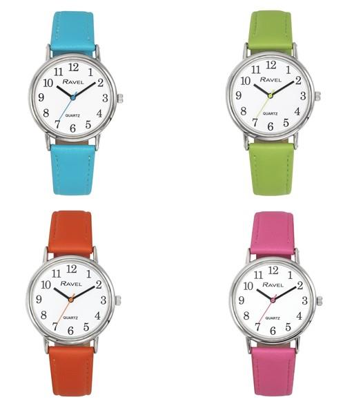 Ravel Ladies Classic Big White Dial Leather Strap Watch R0140 Available Multiple Colour