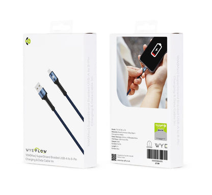 SuperStrand Braided USB to 8-Pin Charging & Data Cable 1m WYEFLOW 10w