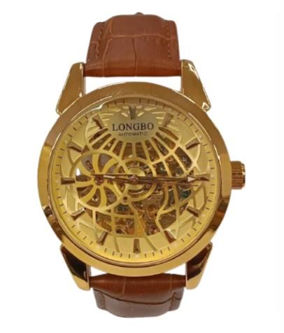 NY London Mens Automatic Dial Analogue Gold/Brown Leather Strap Watch