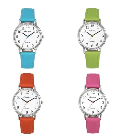 Ravel Ladies Classic White Dial Leather Strap Watch R0140 Available Multiple Colour