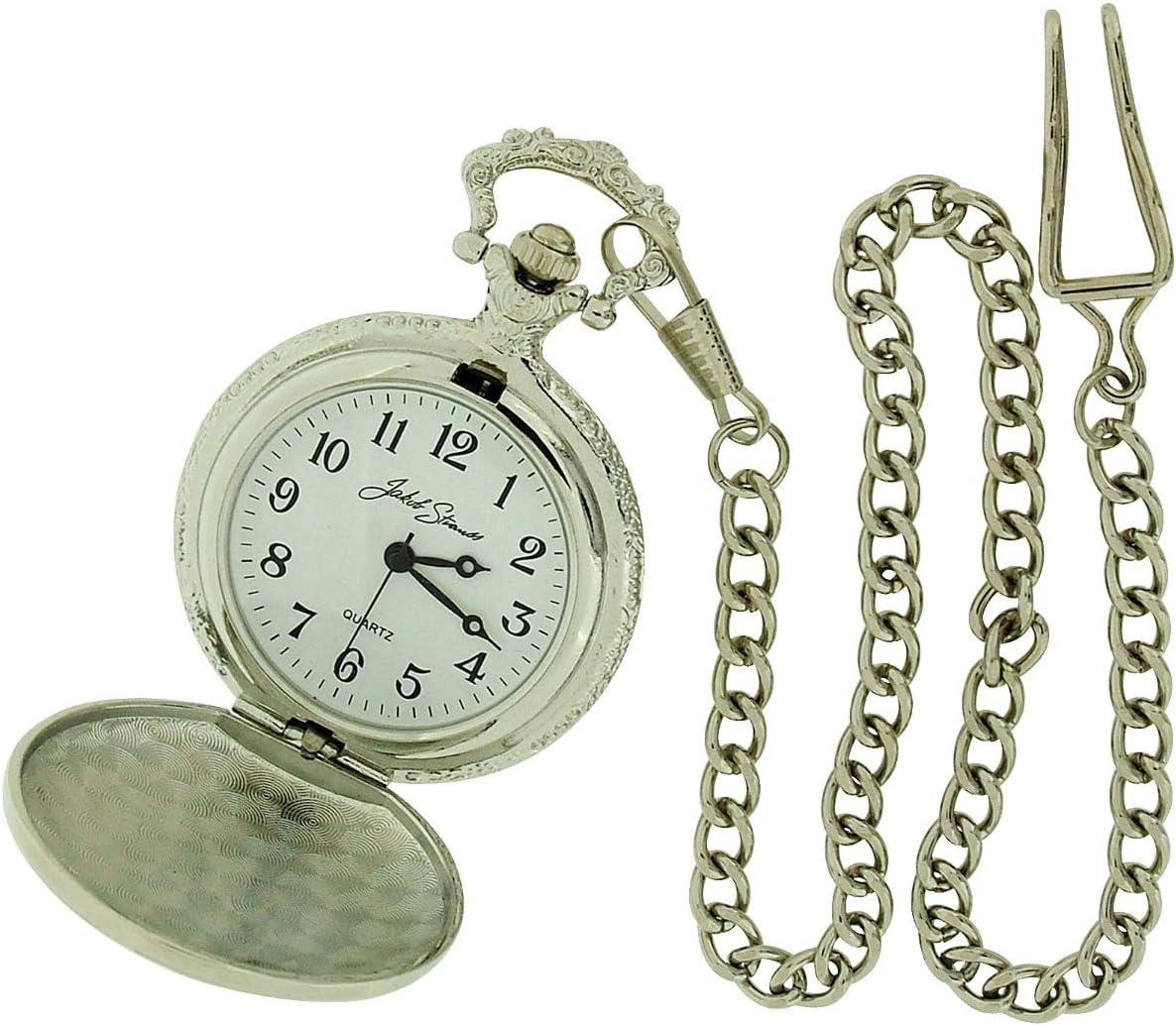 Jakob Strauss DAD Classic Silver Tone & 12 Inch Brass Chain Pocket Watch - CLEARANCE NEEDS RE-BATTERY