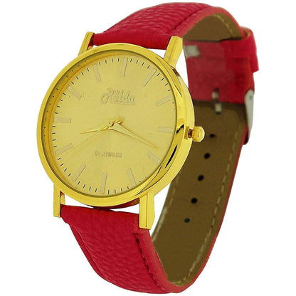 Relda Ladies Analogue Jumbo Gold tone Dial & Leather Strap With Buckle REL6 Available Multiple Colour - Needs Battery.