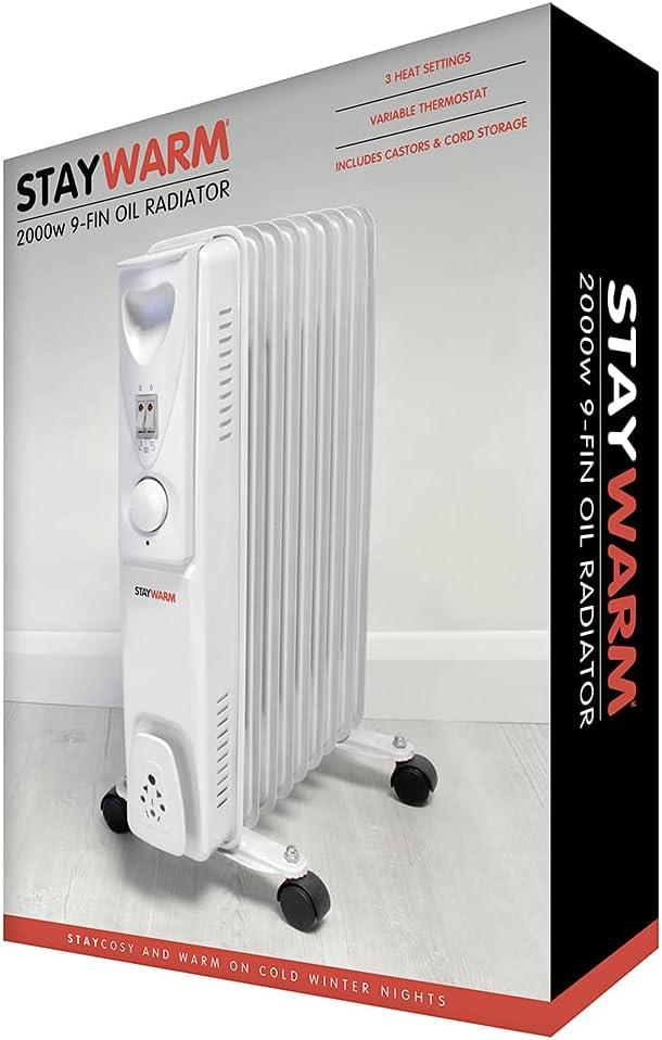 StayWarm 2000w 9 Fin Oil Radiator - Grey