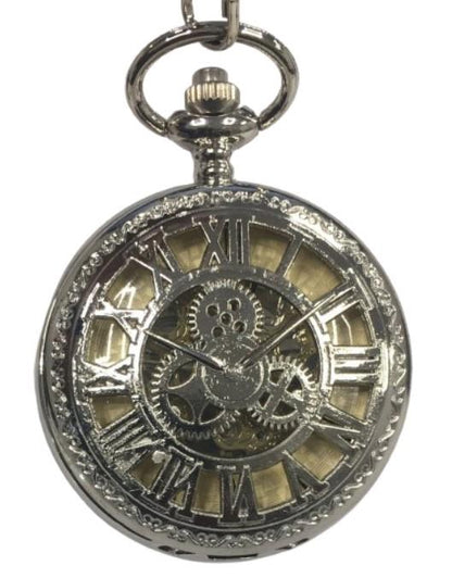 Mens & Ladies Mechanical Hand Winding Half Hunter Steampunk Silver Pocket Watch