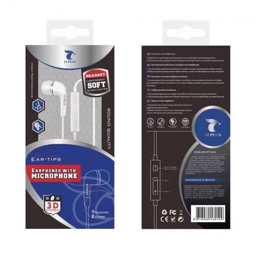 LT PLUS 3D STEREO EARPHONE WITH MIC, WHITE