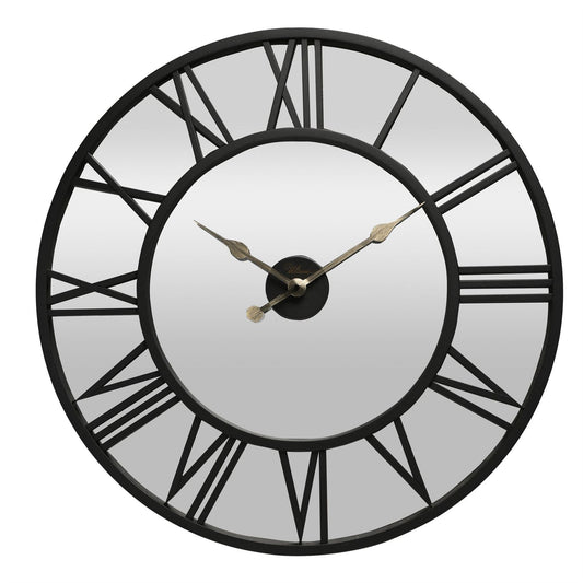 Hometime Retro Black Cased Mirrored Roman Dial Wall Clock 76cm