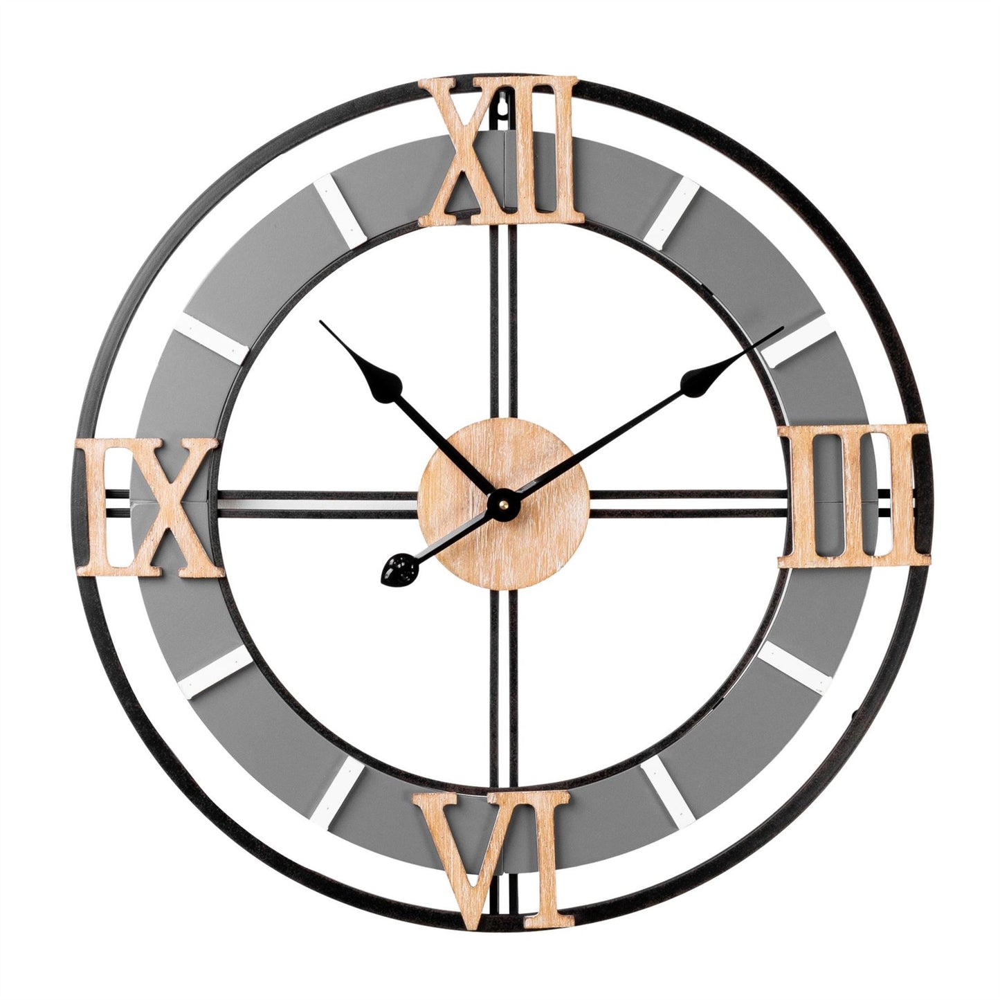 Hometime Metal & Wood Wall Clock Cut Out Dial 60 cm