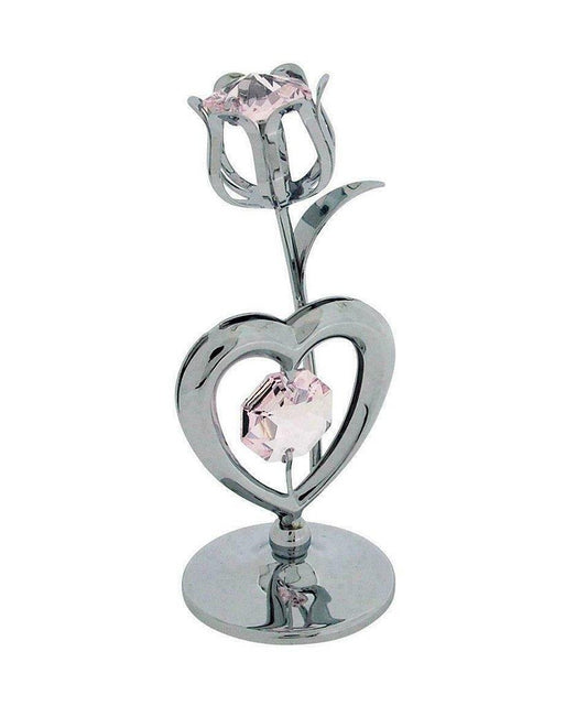 Crystocraft Pink Rose & Heart Ornament Silvertone Made With Swarovski Crystal SP723ls