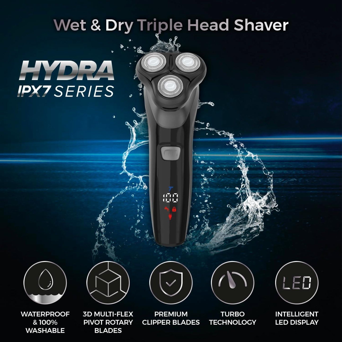 Carmen C81209 Hydra Men’s Professional IPX7 Triple Headed Rotary Shaver