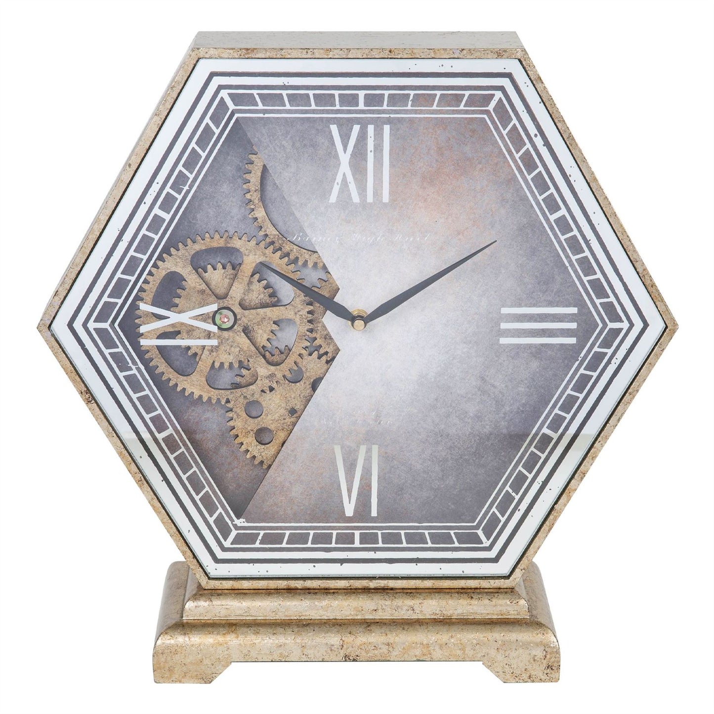 Wm Widdop Hexagonal Mantel Clock with Moving Gears 40cm