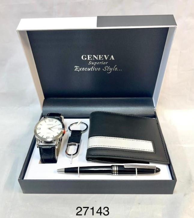 Geneva Mens Pen, Wallet & Barcelet Watch Gift Sets 27143