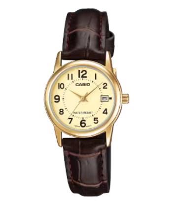 Casio Ladies Basic Dated Analogue Designer Dial Leather Strap Watch Available Multiple Colour