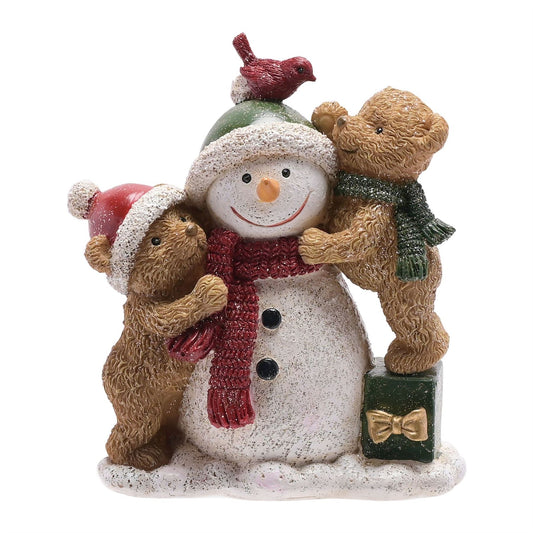 Snowman and Teddy Bears Scene Figurine
