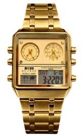 S135 Mens Chronograph Fashion Ana Digital Square Big Dated Dial Stainless Steel Bracelet Watch NY London Available Multiple Colour
