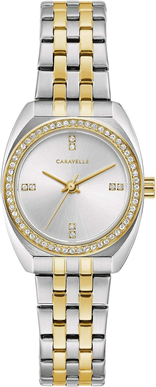 Caravelle New York Ladies Fashion Bling Silver Dial Two Tone Stainless steel Bracelet Watch 45L186
