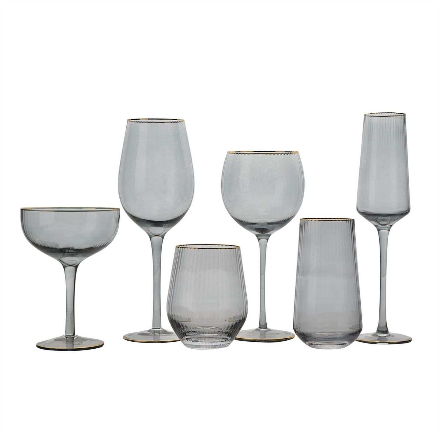 Hestia Set of 2 Grey Hi Ball Glasses with Gold Rim