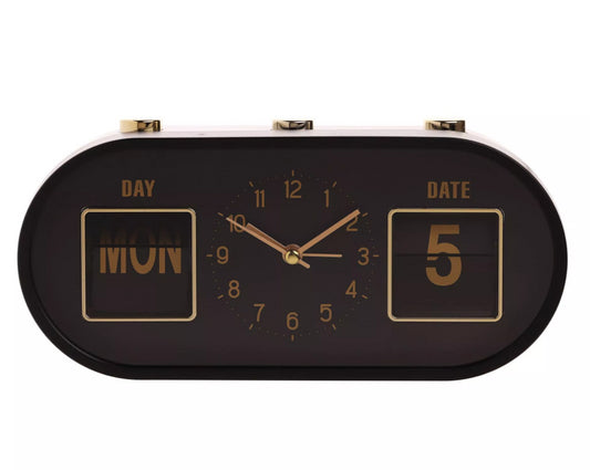 Widdop Hometime Calendar Alarm Clock - Black & Gold