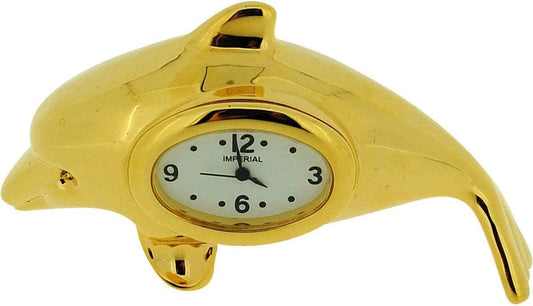 Miniature Clock Gold Free Standing Dolphin Solid Brass IMP1062G  CLEARANCE NEEDS RE-BATTERY