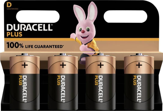 Duracell Plus D Size LR20 Batteries Card of 4 - (Pack of 6)