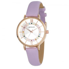 Henleys Ladies Rainbow Diamante Lilac Leather Strap Watch Watch H06171.7
