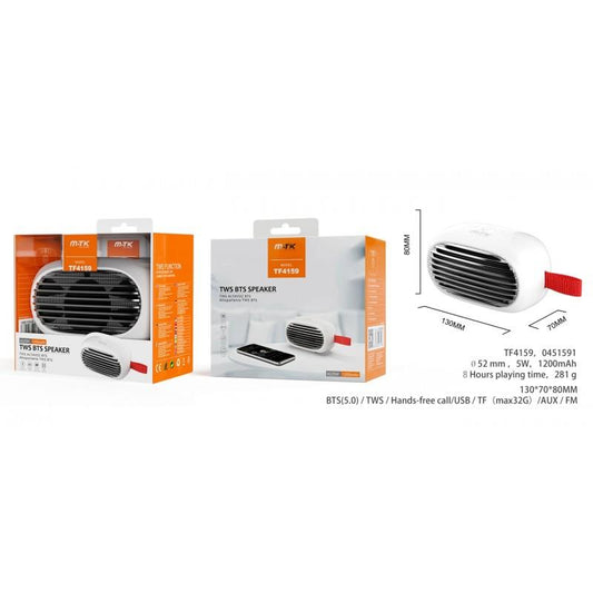 BTS Speaker Roaster, BT5.0, 5W, TWS/FM/TF/USB/Audio3.5, 1200mAh, White