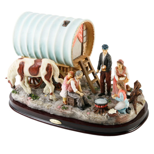 Hand Painted Figurine Gypsy Camp Scene with Caravan