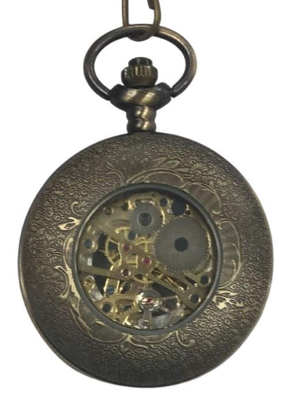 Mens & Ladies Mechanical Hand Winding Half Hunter Steampunk Bronze Pocket Watch