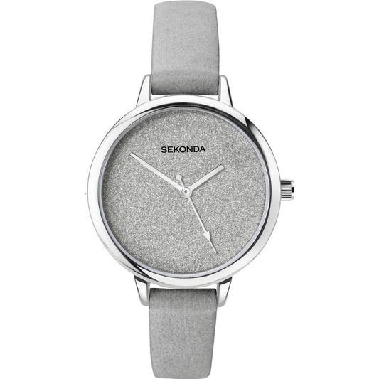 Sekonda Ladies Glitter Dial with Grey Leather Strap Watch 2822
